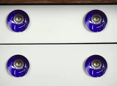 Set of Eight Purple And Gray Ceramic And Metal Drawer Pull Knobs