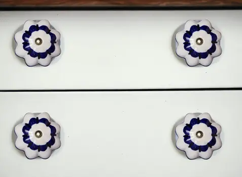 Set of Eight Blue And White Ceramic And Metal Drawer Pull Knobs