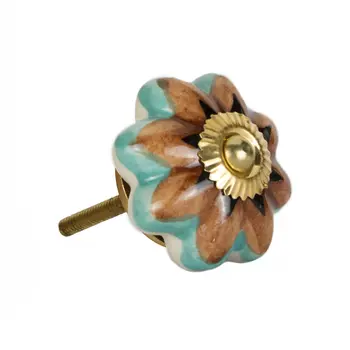 Set of Eight Blue And Red Ceramic And Metal Drawer Pull Knobs