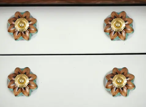 Set of Eight Blue And Red Ceramic And Metal Drawer Pull Knobs