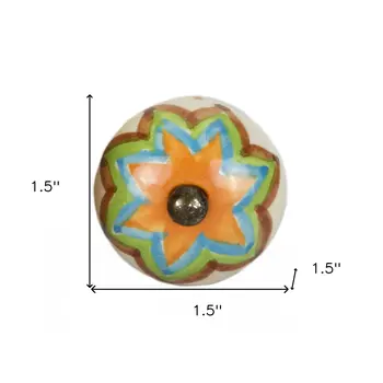 Set of Eight Blue And Orange Ceramic And Metal Drawer Pull Knobs