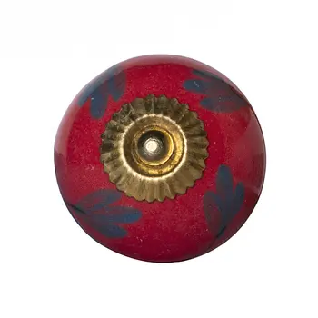 Set of Eight Blue And Red Ceramic And Metal Drawer Pull Knobs