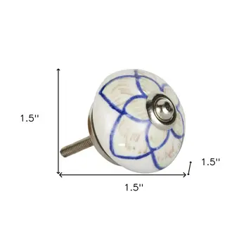 Set of Eight Blue And Cream Ceramic And Metal Drawer Pull Knobs