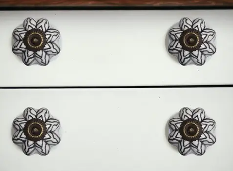 Set of Eight Black And White Ceramic And Metal Drawer Pull Knobs