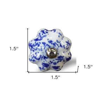 Set of Eight Blue And White Ceramic And Metal Drawer Pull Knobs