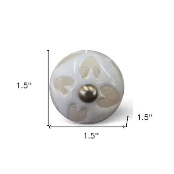 Set of Eight Beige And White Ceramic And Metal Drawer Pull Knobs