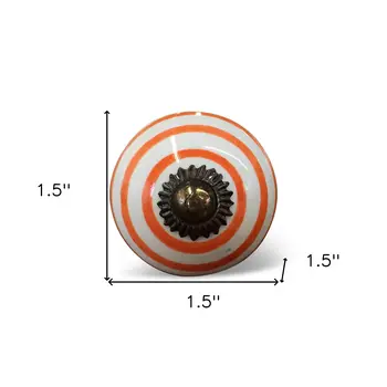 Set of Eight Orange And White Ceramic And Metal Drawer Pull Knobs