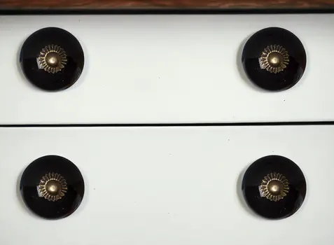 Set of Eight Brown And Black Ceramic And Metal Drawer Pull Knobs