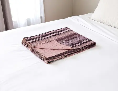 50" X 70" Black And Pink Cotton Kantha Chevron Throw Blanket