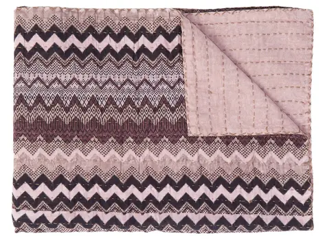 50" X 70" Pink And Black Cotton Quilted Chevron Plush Throw Blanket