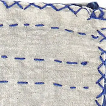 50" X 70" Blue And White Floral Cotton Quilted Kantha Throw Blanket with Embroidery