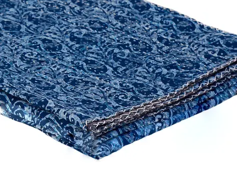 50" X 70" Blue Paisley Cotton Quilted Kantha Throw Blanket with Embroidery