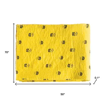 50" X 70" Yellow And Black Floral Cotton Quilted Kantha Throw Blanket with Embroidery