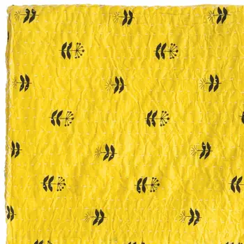 50" X 70" Yellow And Black Floral Cotton Quilted Kantha Throw Blanket with Embroidery