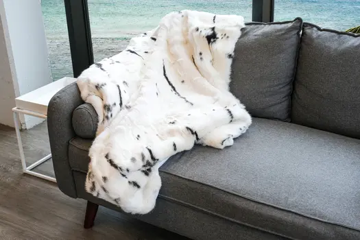 50" X 60" Black And White Rabbit Fur Plush Throw Blanket