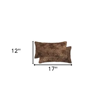 Set of Two 12" X 20" Brown Faux Fur Lumbar Throw Pillows