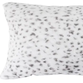 Set of Two 12" X 20" White and Gray Faux Fur Lumbar Throw Pillows