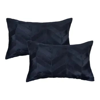 Set of Two 12" X 20" Black Lumbar Chevron Cowhide Throw Pillows