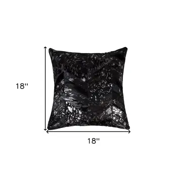 Set of Two 18" Black and Silver Chevron Cowhide Throw Pillows with Glitter