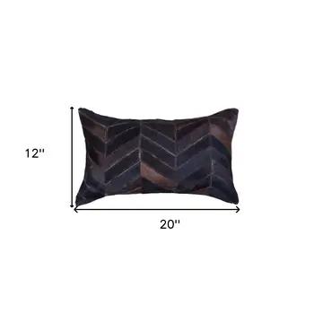Set of Two 12" X 20" Chocolate Chevron Cowhide Lumbar Throw Pillows