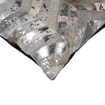 Set of Two 18" Gray Brown And Silver Chevron Cowhide Throw Pillows