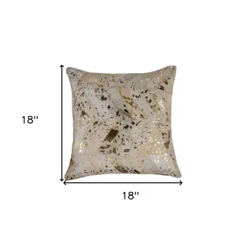 Set of Two 18" Natural and Gold Chevron Cowhide Throw Pillows with Glitter