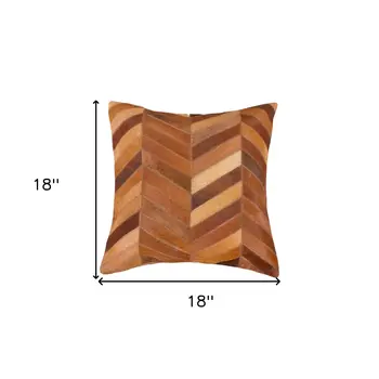 Set of Two 18" Tan Chevron Cowhide Throw Pillows