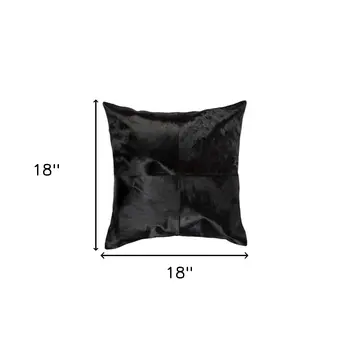 Set of Two 18" Black Cowhide Throw Pillows
