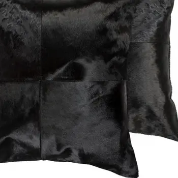Set of Two 18" Black Cowhide Throw Pillows
