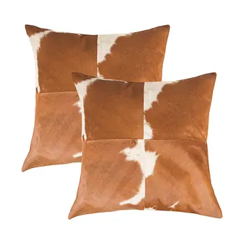 Set of Two 18" Brown and White Cowhide Cowhide Throw Pillows