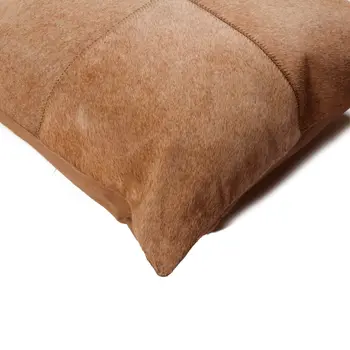Set of Two 18" Tan Cowhide Throw Pillows