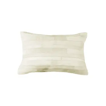 12" X 20" Off White Patchwork Cowhide Lumbar Throw Pillow