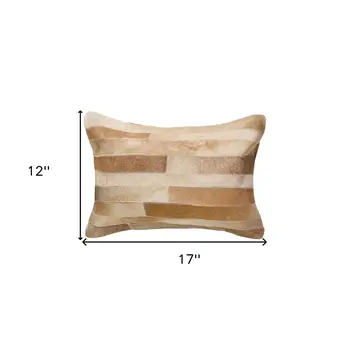 12" X 20" Tan Patchwork Cowhide Lumbar Throw Pillow