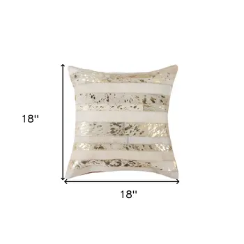 Set of Two 18" Natural and Gold Striped Cowhide Throw Pillows with Glitter