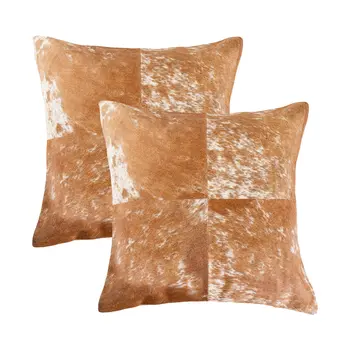 Set of Two 18" Brown and White Cowhide Cowhide Throw Pillows