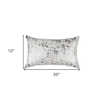 Set of Two 12" X 20" Gray and Silver Abstract Cowhide Lumbar Throw Pillows with Glitter