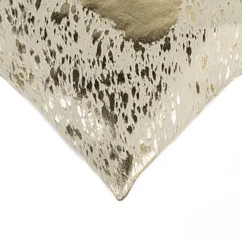 Set of Two 12" X 20" Natural And Gold Lumbar Cowhide Throw Pillows