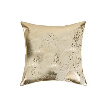 Set of Two 18" Natural and Gold Abstract Cowhide Throw Pillows with Glitter