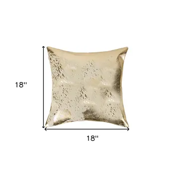 Set of Two 18" Natural and Gold Abstract Cowhide Throw Pillows with Glitter