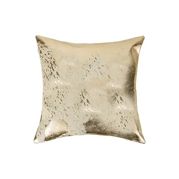 Set of Two 18" Natural and Gold Abstract Cowhide Throw Pillows with Glitter