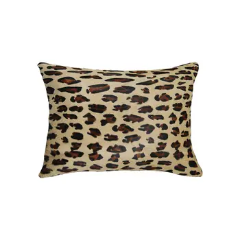 Set of Two 12" X 20" Brown and Black Leopard Cowhide Lumbar Throw Pillows