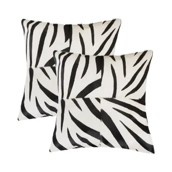 Set of Two 18" White and Black Zebra Cowhide Throw Pillows