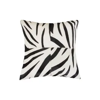 Set of Two 18" White and Black Zebra Cowhide Throw Pillows