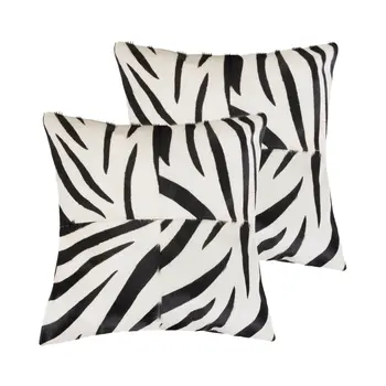 Set of Two 18" White and Black Zebra Cowhide Throw Pillows