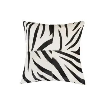 Set of Two 18" White and Black Zebra Cowhide Throw Pillows