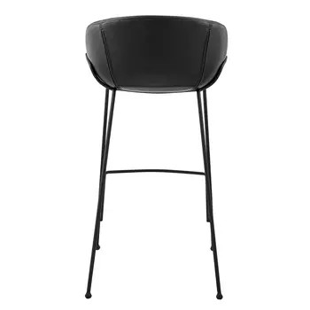 Set of Two 30" Black Faux Leather and Steel Low Back Bar Height Bar Chairs