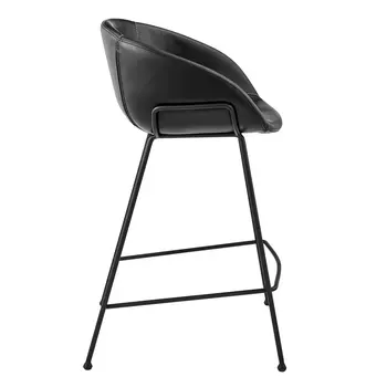 Set of Two 26" Black Faux Leather and Steel Low Back Counter Height Bar Chairs