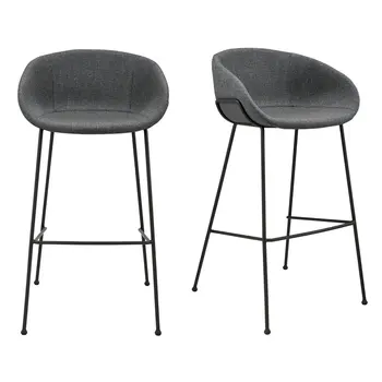 Set of Two 30" Gray and Black Fabric and Steel Low Back Bar Height Bar Chairs