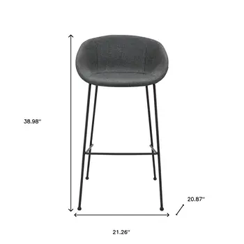 Set of Two 30" Gray and Black Fabric and Steel Low Back Bar Height Bar Chairs