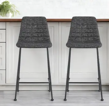 Set of Two 26" Black Fabric and Steel Low Back Counter Height Bar Chairs
